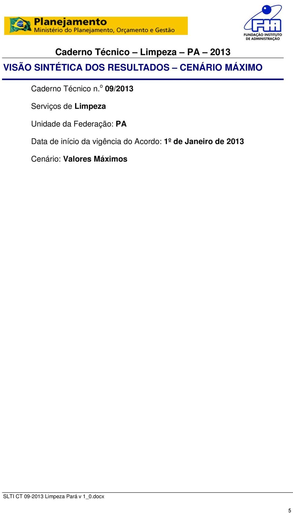 o 09/2013 Serviços de Limpeza da Federação: PA Data de início da