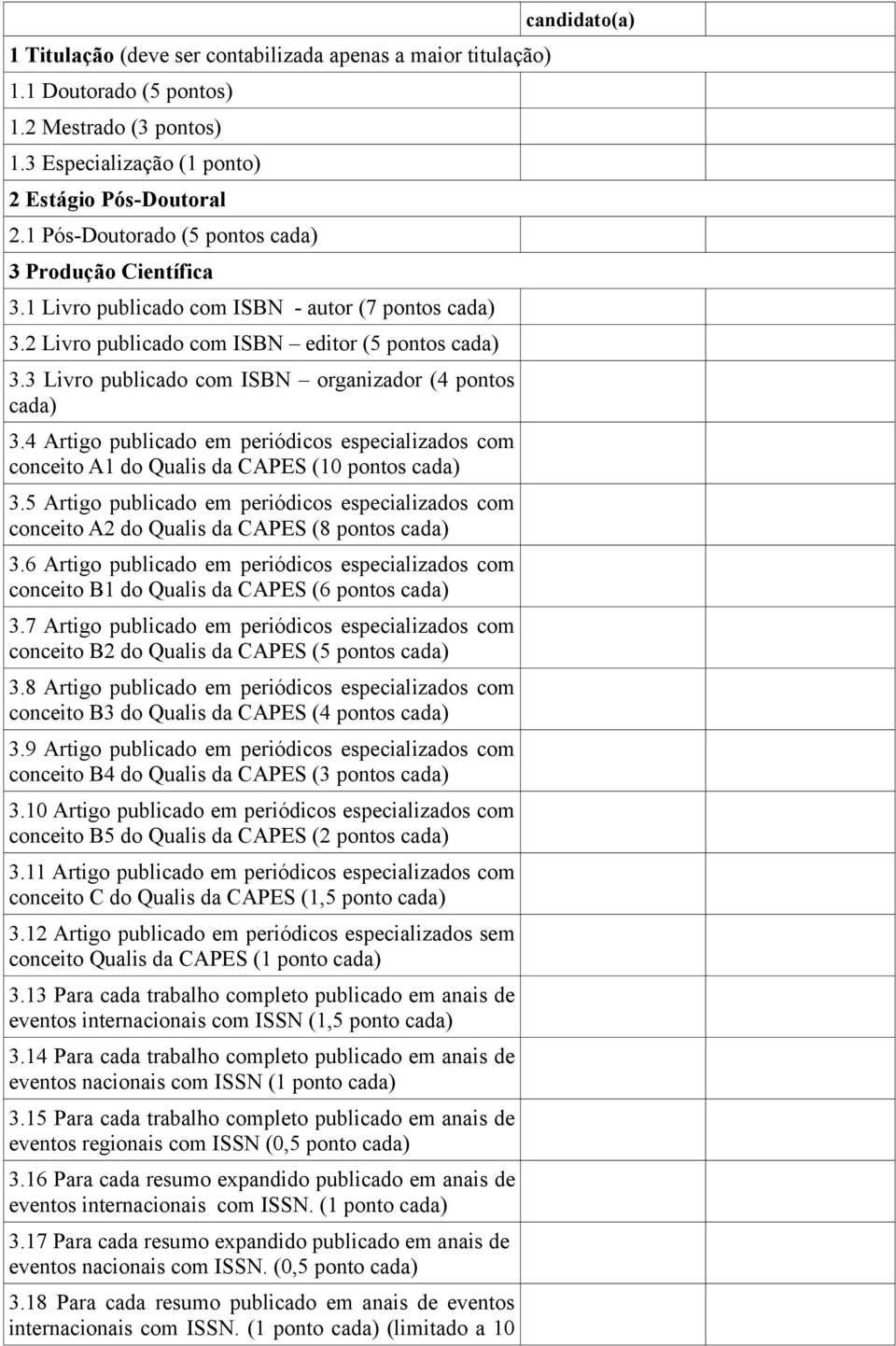 4 Artigo publicado em periódicos especializados com conceito A1 do Qualis da CAPES (10 pontos 3.5 Artigo publicado em periódicos especializados com conceito A2 do Qualis da CAPES (8 pontos 3.