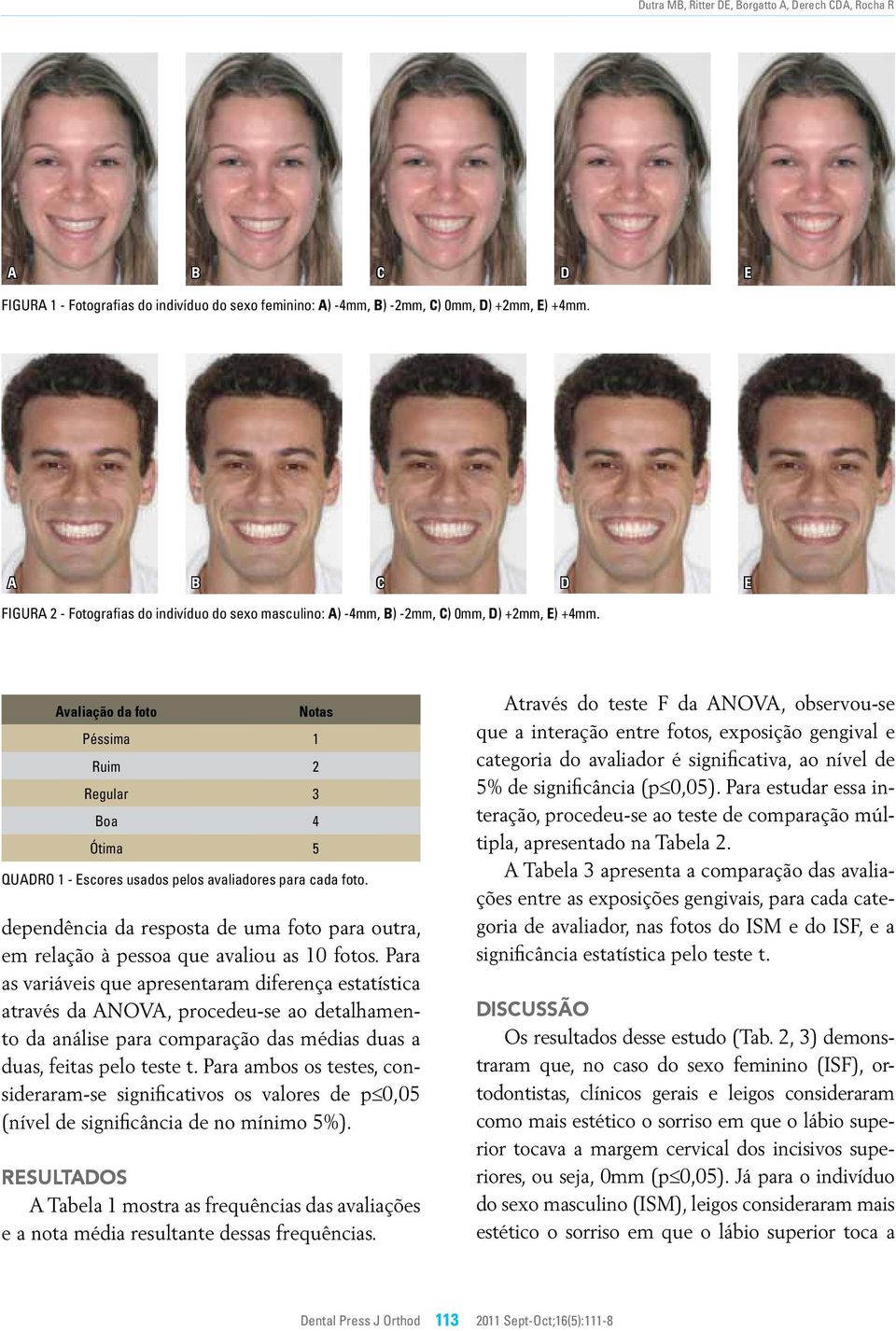 Avaliação da foto Notas Péssima 1 Ruim 2 Regular 3 Boa 4 Ótima 5 quadro 1 - Escores usados pelos avaliadores para cada foto.