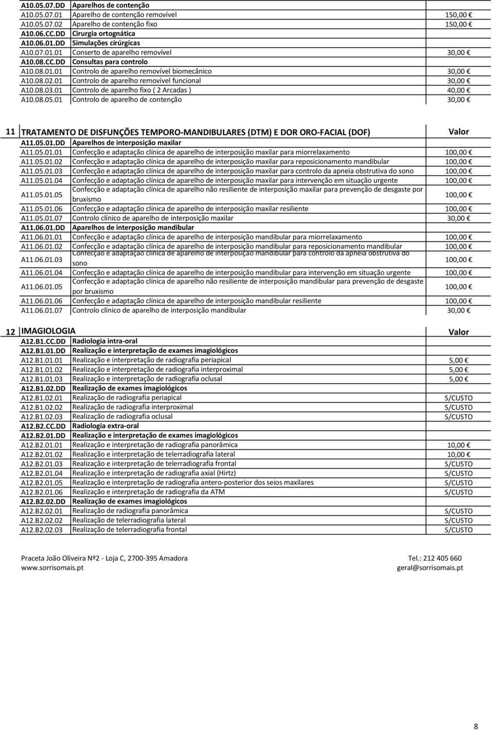 08.05.01 Controlo de aparelho de contenção 11 TRATAMENTO DE DISFUNÇÕES TEMPORO-MANDIBULARES (DTM) E DOR ORO-FACIAL (DOF) A11.05.01.DD A11.05.01.01 Aparelhos de interposição maxilar Confecção e adaptação clínica de aparelho de interposição maxilar para miorrelaxamento A11.