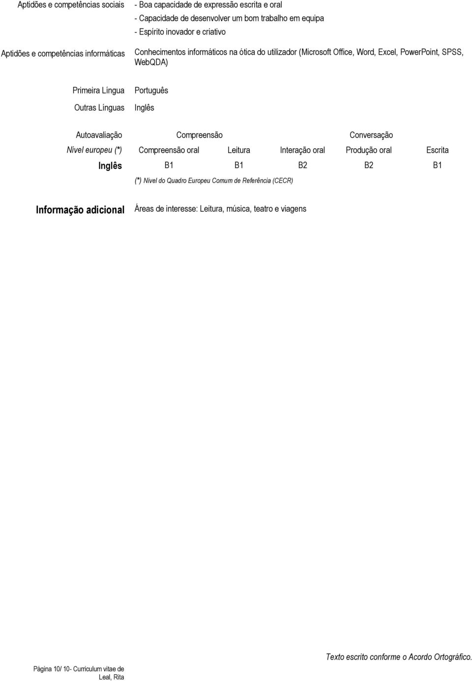 Português Inglês Autoavaliação Compreensão Conversação Nível europeu (*) Compreensão oral Leitura Interação oral Produção oral Escrita Inglês B1 B1 B2 B2 B1 (*) Nível do