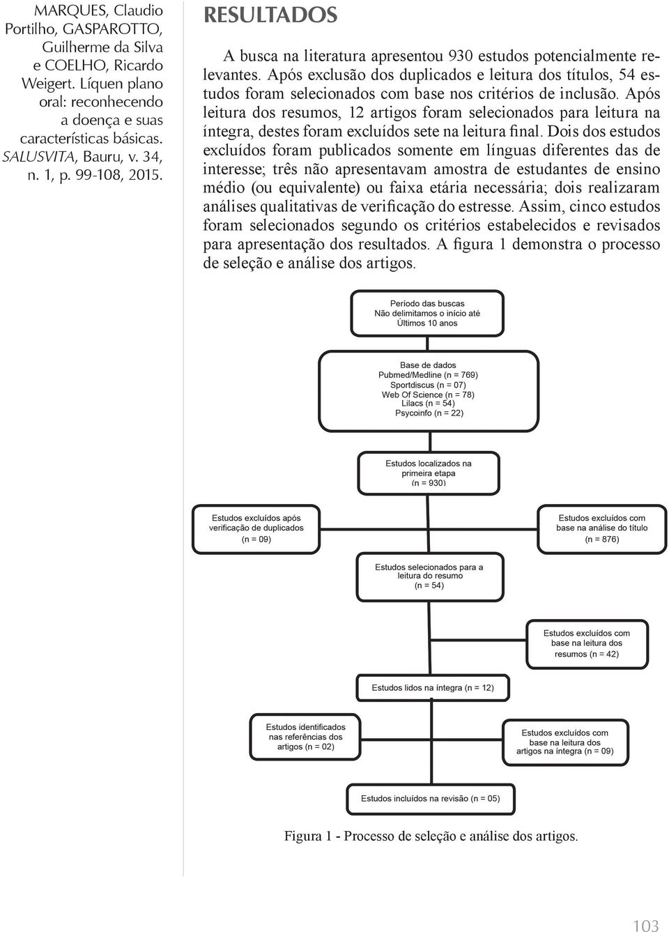 Após leitura dos resumos, 12 artigos foram selecionados para leitura na íntegra, destes foram excluídos sete na leitura final.