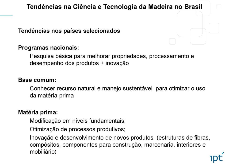 matéria-prima Matéria prima: Modificação em níveis fundamentais; Otimização de processos produtivos; Inovação e