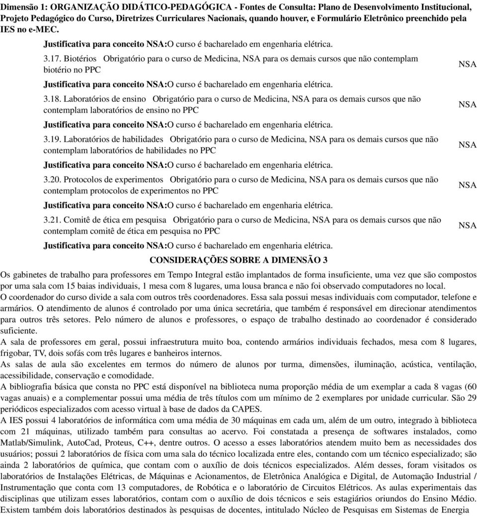 Laboratórios de ensino Obrigatório para o curso de Medicina, para os demais cursos que não contemplam laboratórios de ensino no PPC Justificativa para conceito :O curso é bacharelado em engenharia