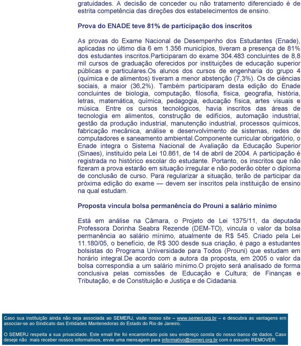 356 municípios, tiveram a presença de 81% dos estudantes inscritos.participaram do exame 304.