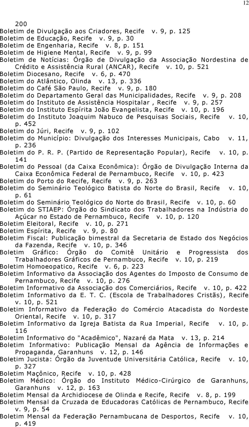 9, p. 208 Boletim do Instituto de Assistência Hospitalar, Recife v. 9, p. 257 Boletim do Instituto Espírita João Evangelista, Recife v. 10, p.