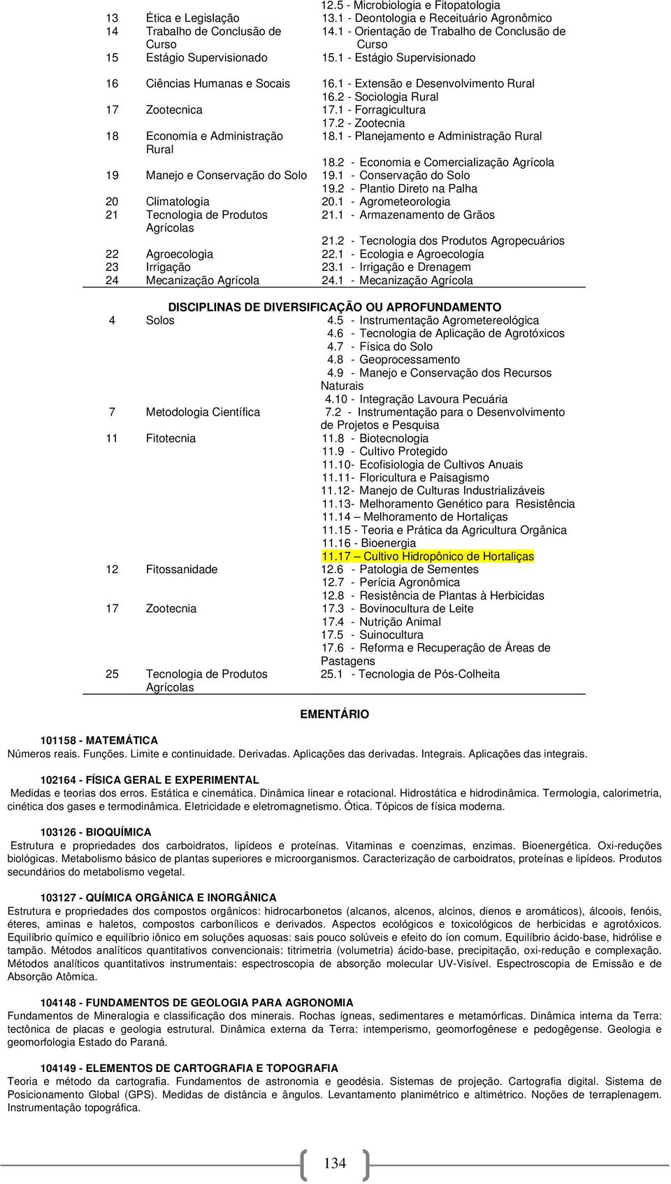 2 - Sociologia Rural 17 Zootecnica 17.1 - Forragicultura 17.2 - Zootecnia 18 Economia e Administração Rural 18.1 - Planejamento e Administração Rural 18.