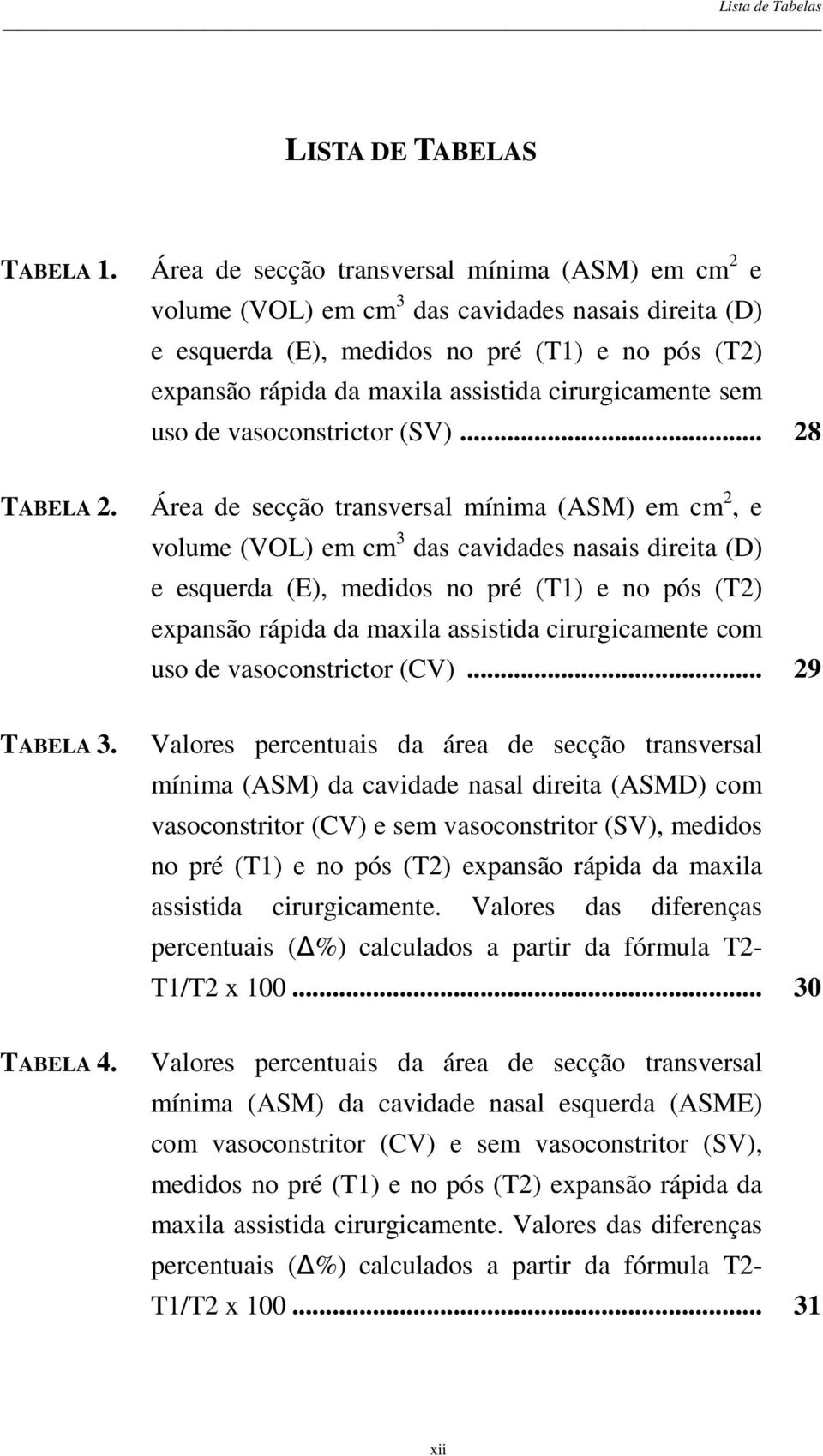 cirurgicamente sem uso de vasoconstrictor (SV)... 28 TABELA 2.