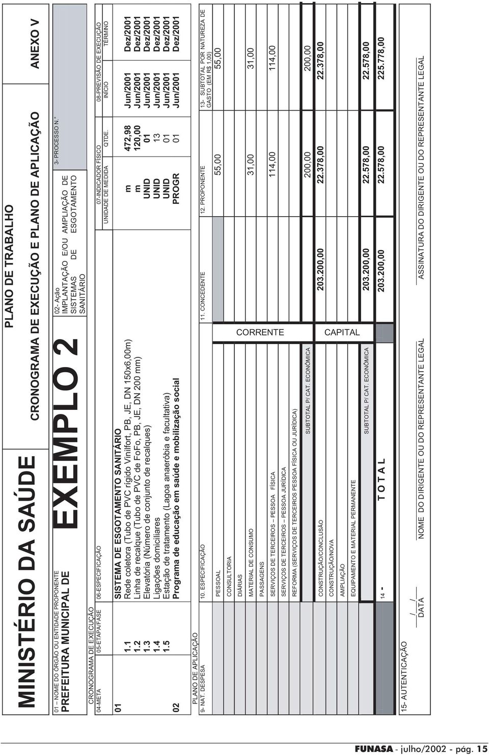 06-ESPECIFICAÇÃO 07-INDICADOR FÍSICO 08-PREVISÃO DE EXECUÇÃO UNIDADE DE MEDIDA QTDE. INÍCIO TÉRMINO 01 SISTEMA DE ESGOTAMENTO SANITÁRIO 1.