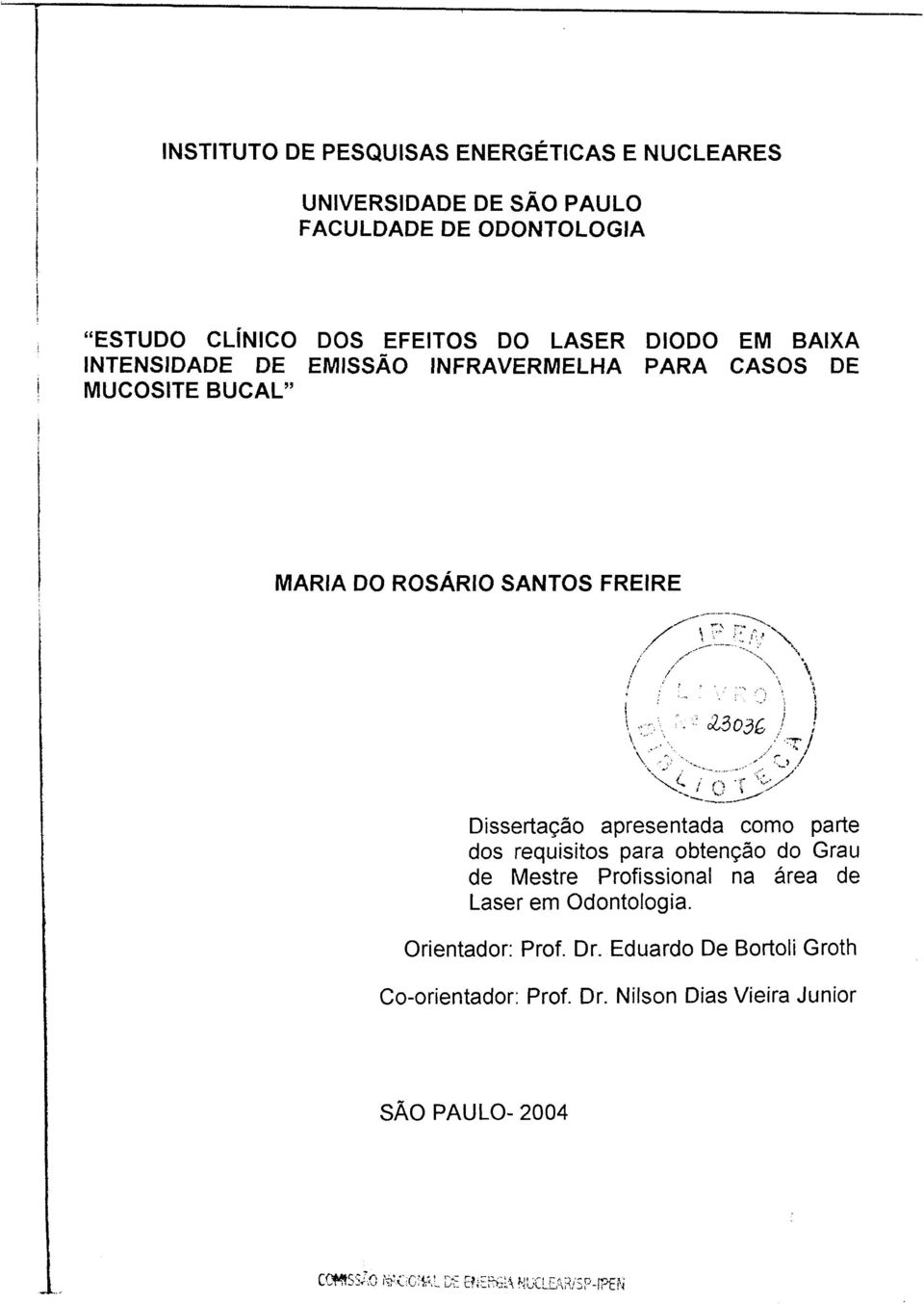 Xií/V \ / / \ \ / Dissertação apresentada como parte dos requisitos para obtenção do Grau de Mestre Profissional na área de