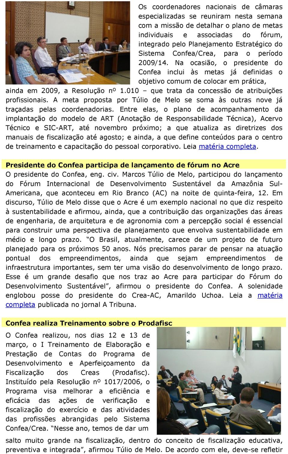 010 que trata da concessão de atribuições profissionais. A meta proposta por Túlio de Melo se soma às outras nove já traçadas pelas coordenadorias.