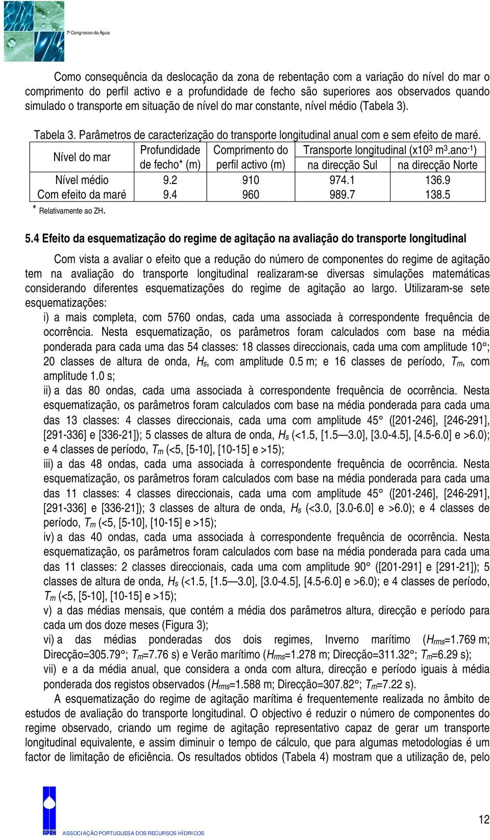 Nível do mar Profundidade Comprimento do Transporte longitudinal (x1 3 m 3.ano -1 ) de fecho* (m) perfil activo (m) na direcção Sul na direcção Norte Nível médio 9. 91 974.1 136.