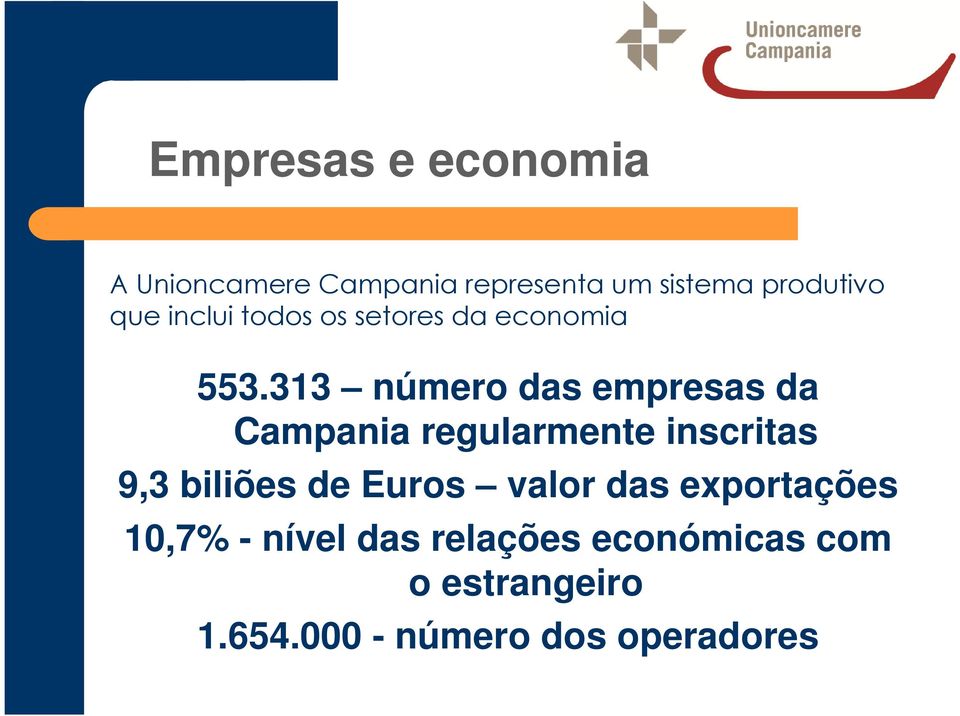 313 número das empresas da Campania regularmente inscritas 9,3 biliões de