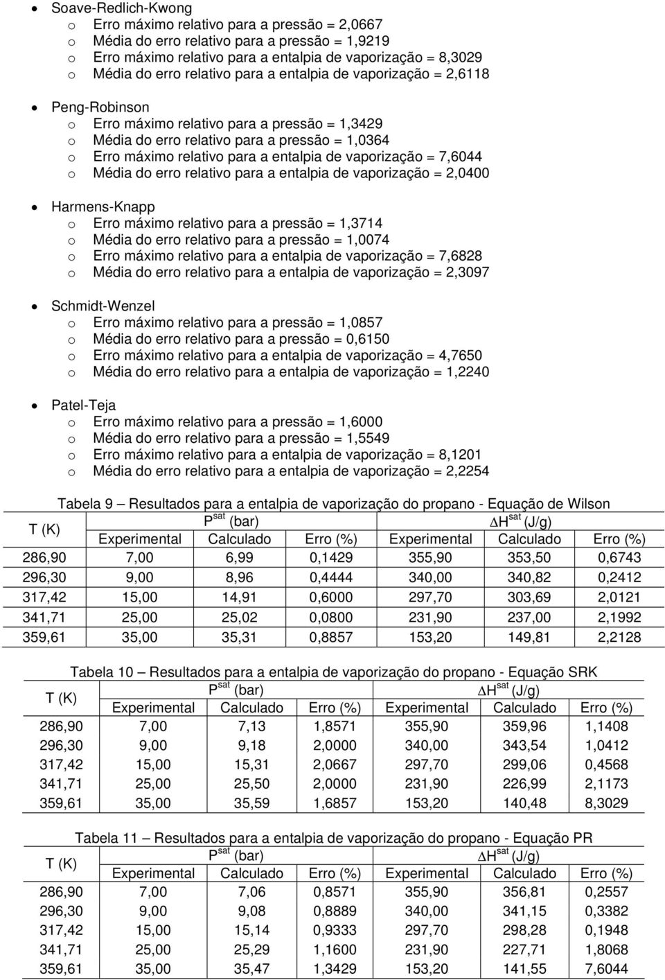 a entalpia de vapoização =,0400 Hamens-Knapp o Eo máximo elativo paa a pessão = 1,3714 o Média do eo elativo paa a pessão = 1,0074 o Eo máximo elativo paa a entalpia de vapoização = 7,688 o Média do