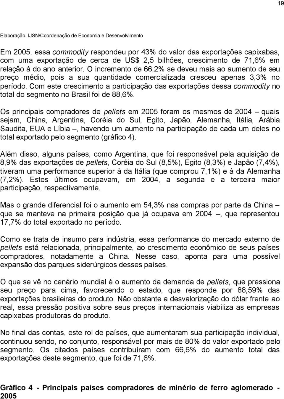 Com este crescimento a participação das exportações dessa commodity no total do segmento no Brasil foi de 88,6%.