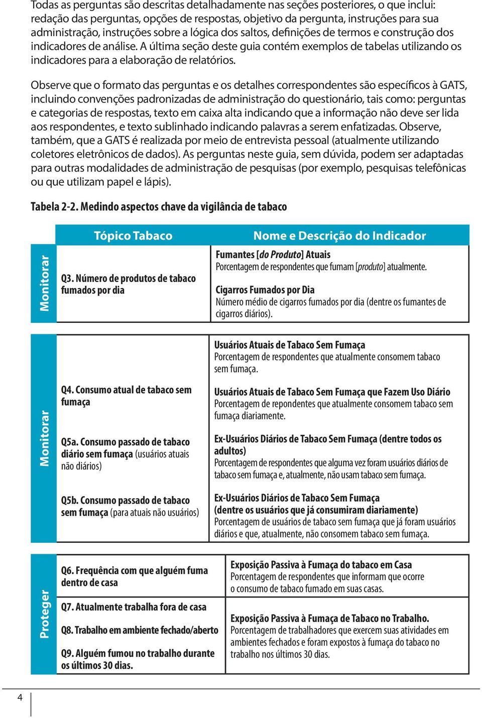 Observe que o formato das perguntas e os detalhes correspondentes são específicos à GATS, incluindo convenções padronizadas de administração do questionário, tais como: perguntas e categorias de