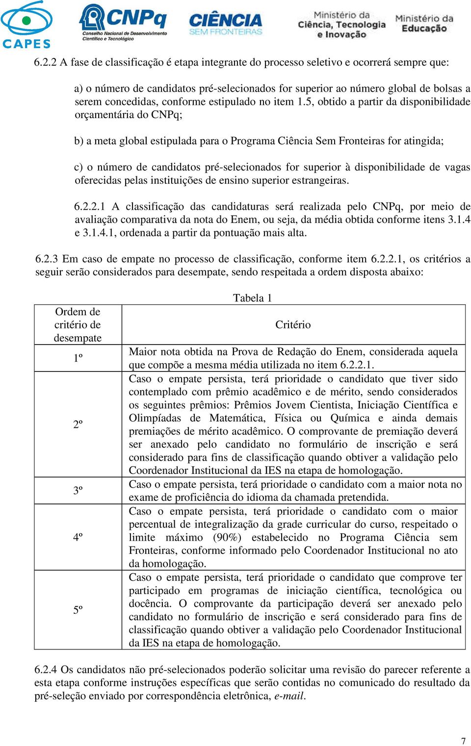 5, obtido a partir da disponibilidade orçamentária do CNPq; b) a meta global estipulada para o Programa Ciência Sem Fronteiras for atingida; c) o número de candidatos pré-selecionados for superior à