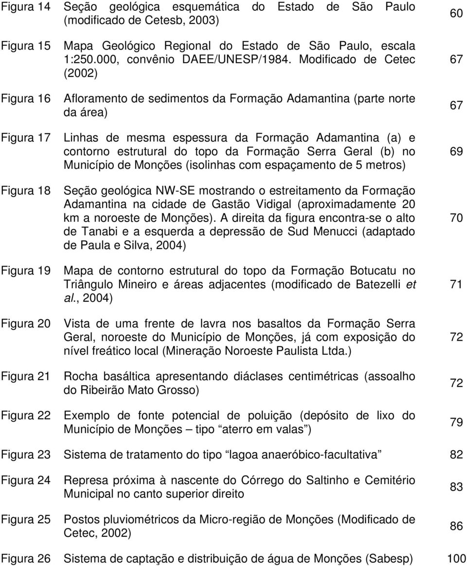 Modificado de Cetec (2002) Afloramento de sedimentos da Formação Adamantina (parte norte da área) 67 67 Figura 17 Linhas de mesma espessura da Formação Adamantina (a) e contorno estrutural do topo da