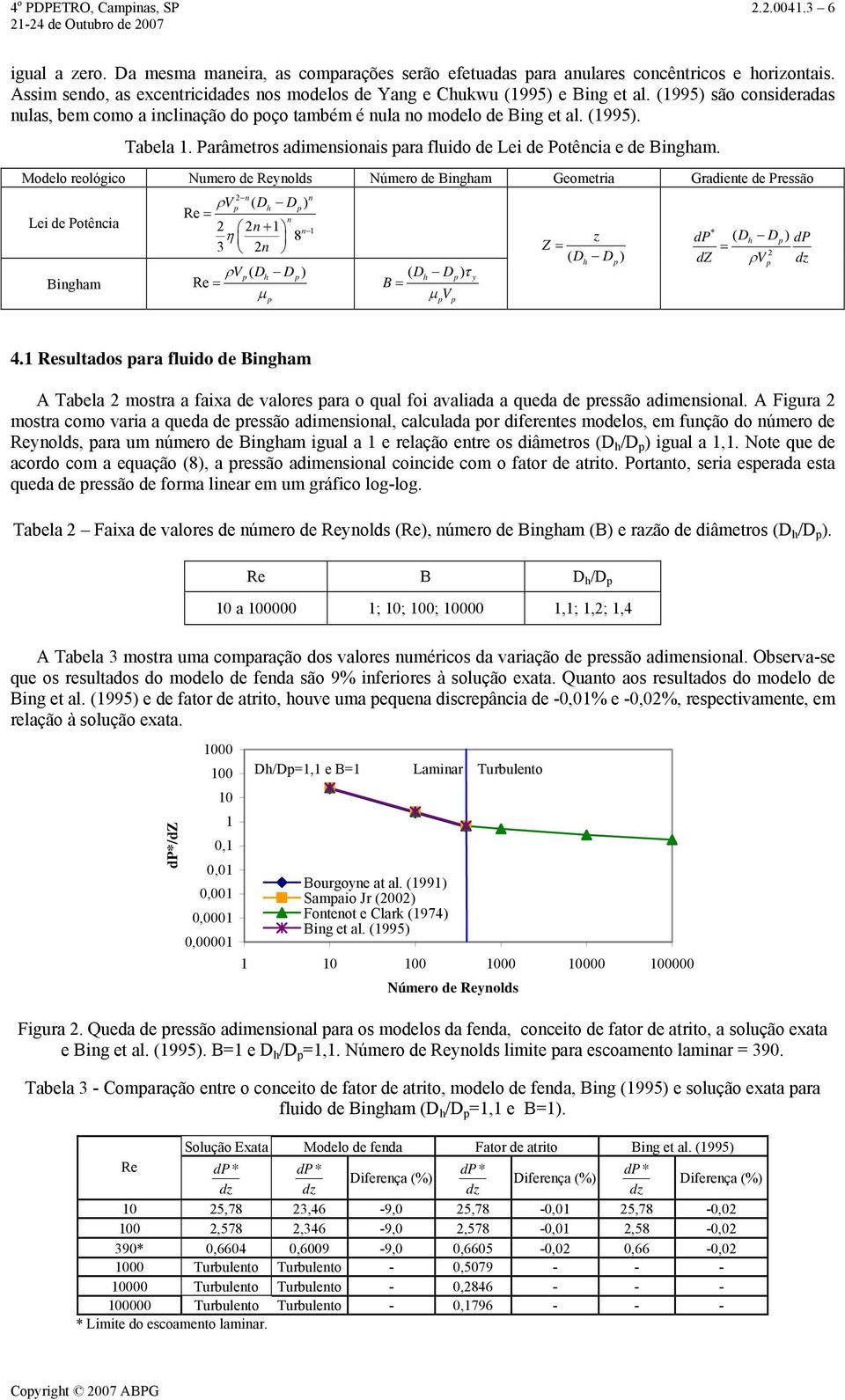 Parâetros adiesioais ara fluido de Lei de Potêcia e de Bigha.