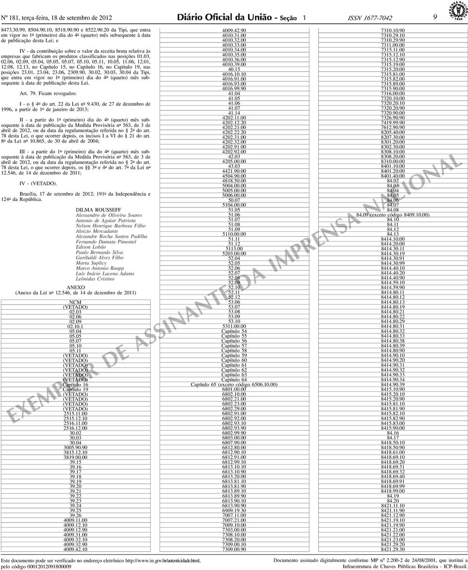 90 e 8522.90.20 da Tipi, que entra em vigor no 1 o (primeiro) dia do 4 o (quarto) mês subsequente à data de publicação desta Lei; e IV - da contribuição sobre o valor da receita bruta relativa às