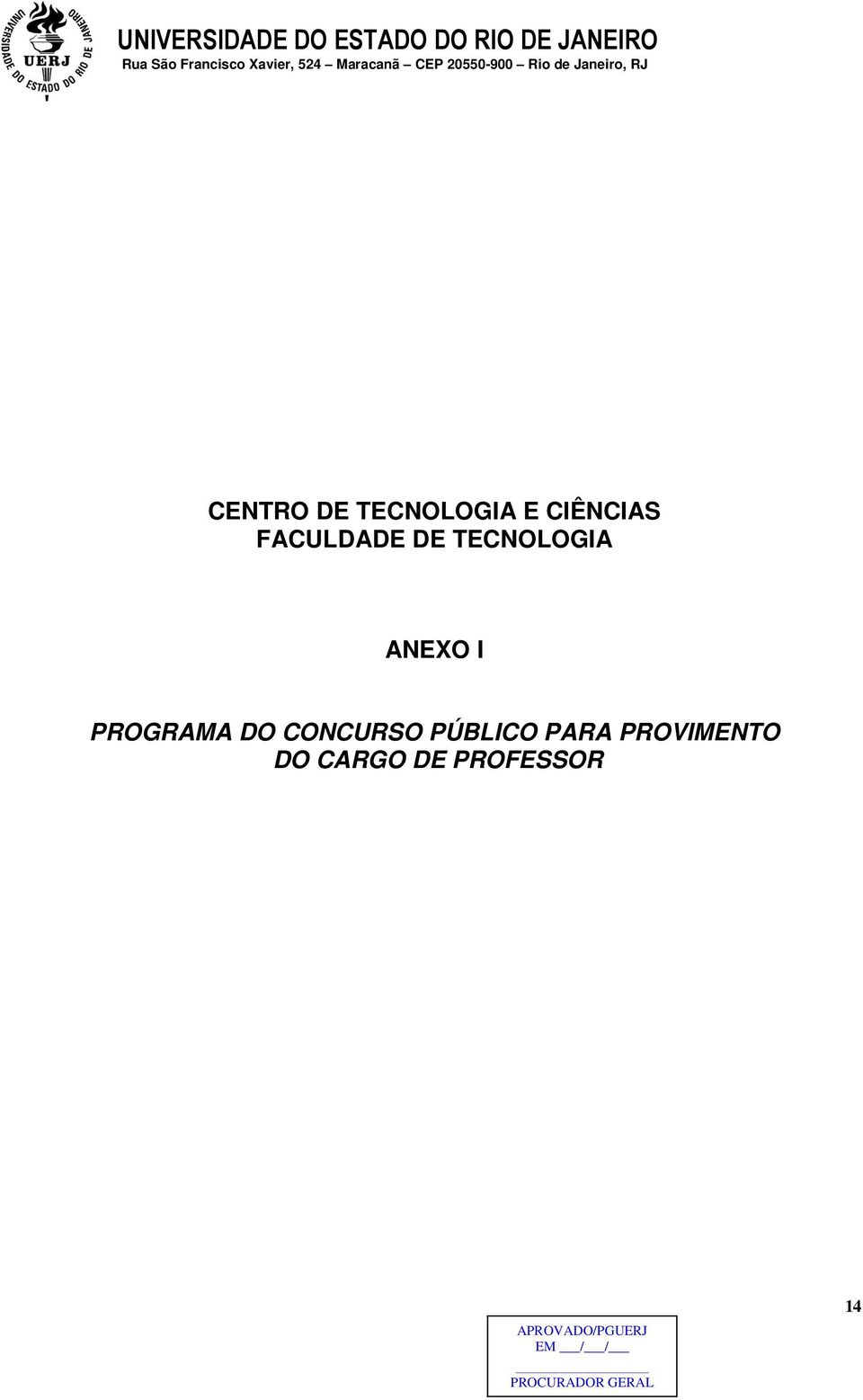 PROGRAMA DO CONCURSO PÚBLICO PARA