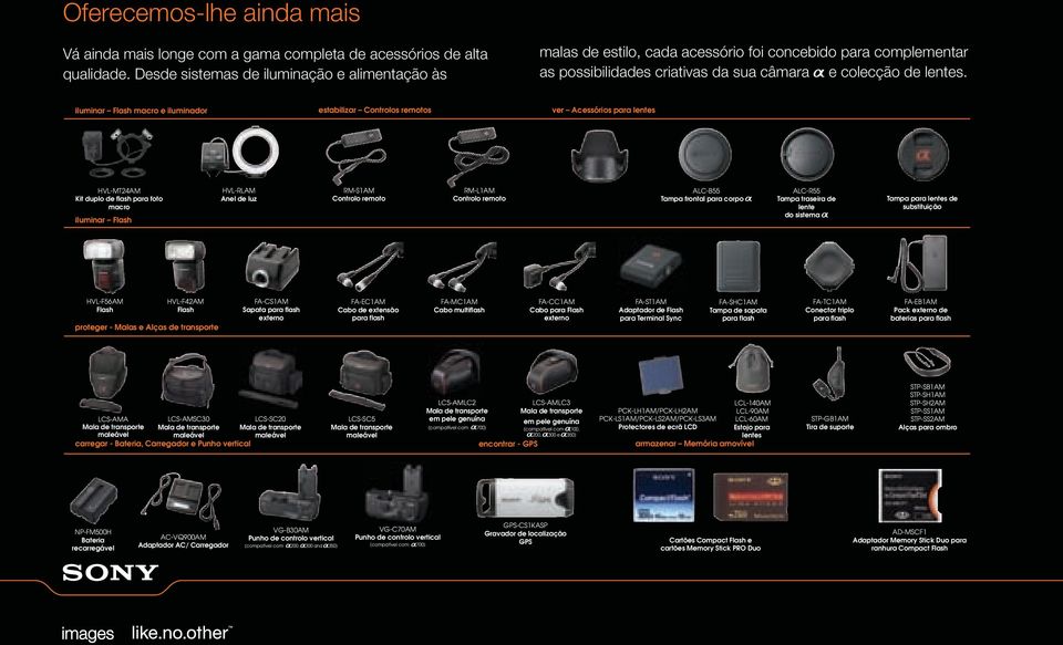 iluminar Flash macro e iluminador estabilizar Controlos remotos ver Acessórios para lentes HVL-MT24AM Kit duplo de flash para foto macro iluminar Flash HVL-RLAM Anel de luz RM-S1AM Controlo remoto