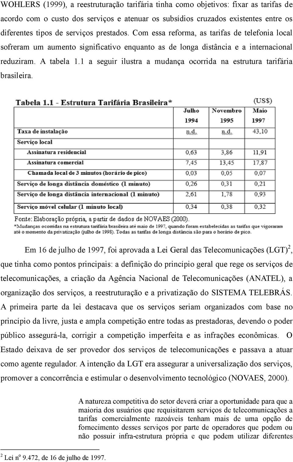 1 a seguir ilustra a mudança ocorrida na estrutura tarifária brasileira.