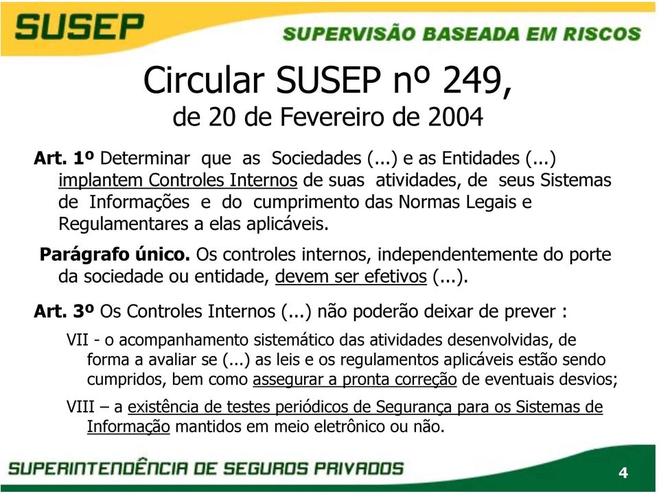 Os controles internos, independentemente do porte da sociedade ou entidade, devem ser efetivos (...). Art. 3º Os Controles Internos (.