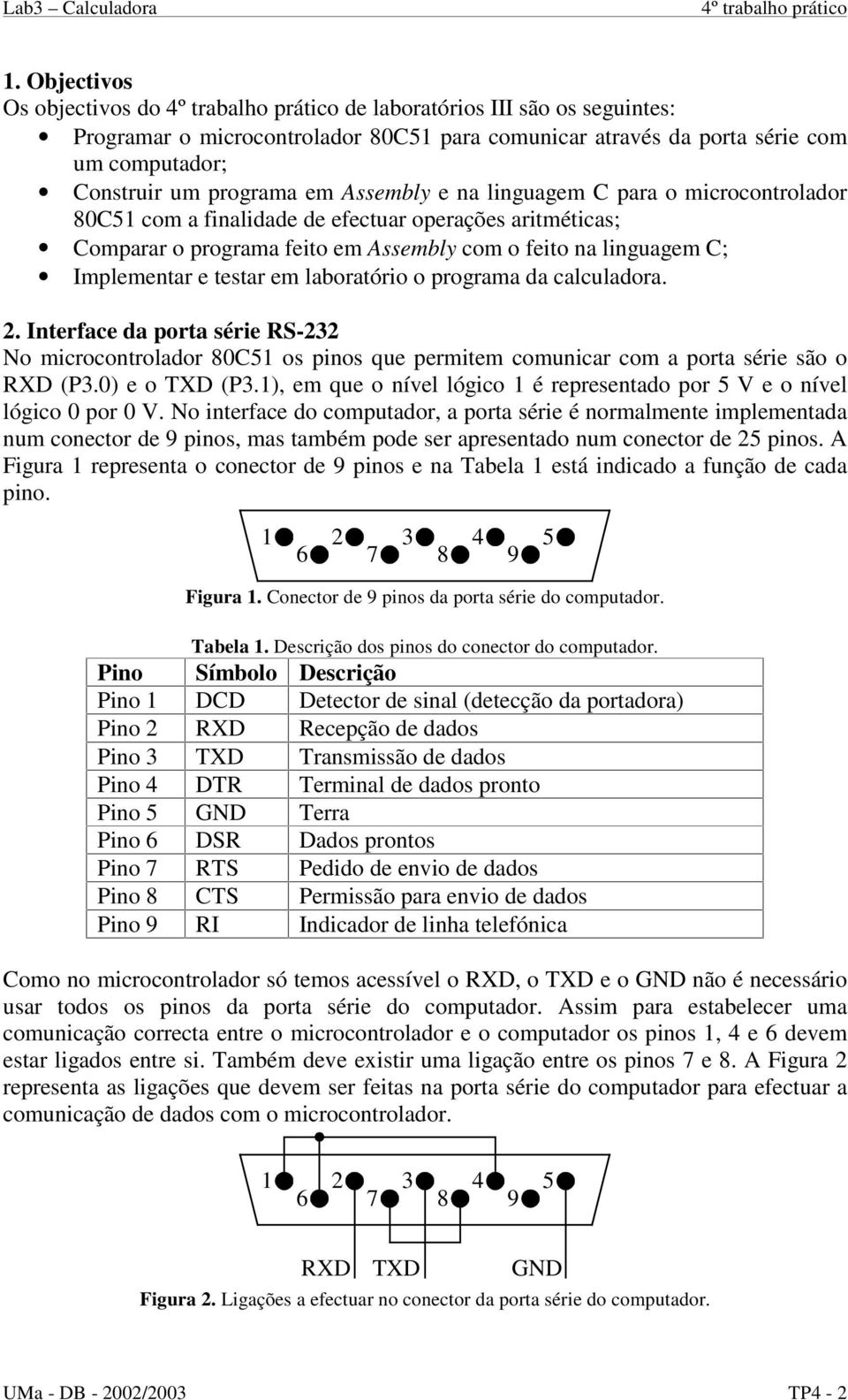 programa da calculadora.. Interface da porta série RS- No microcontrolador 0C os pinos que permitem comunicar com a porta série são o RXD (P.0) e o TXD (P.