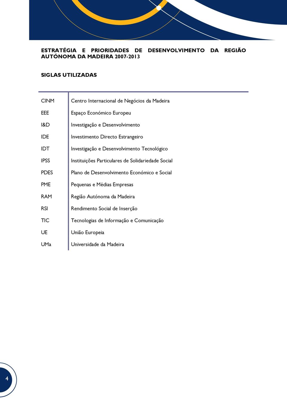 Investigação e Desenvolvimento Tecnológico Instituições Particulares de Solidariedade Social Plano de Desenvolvimento Económico e Social Pequenas e