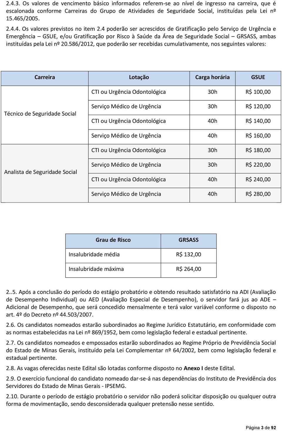 465/2005. 2.4.4. Os valores previstos no item 2.