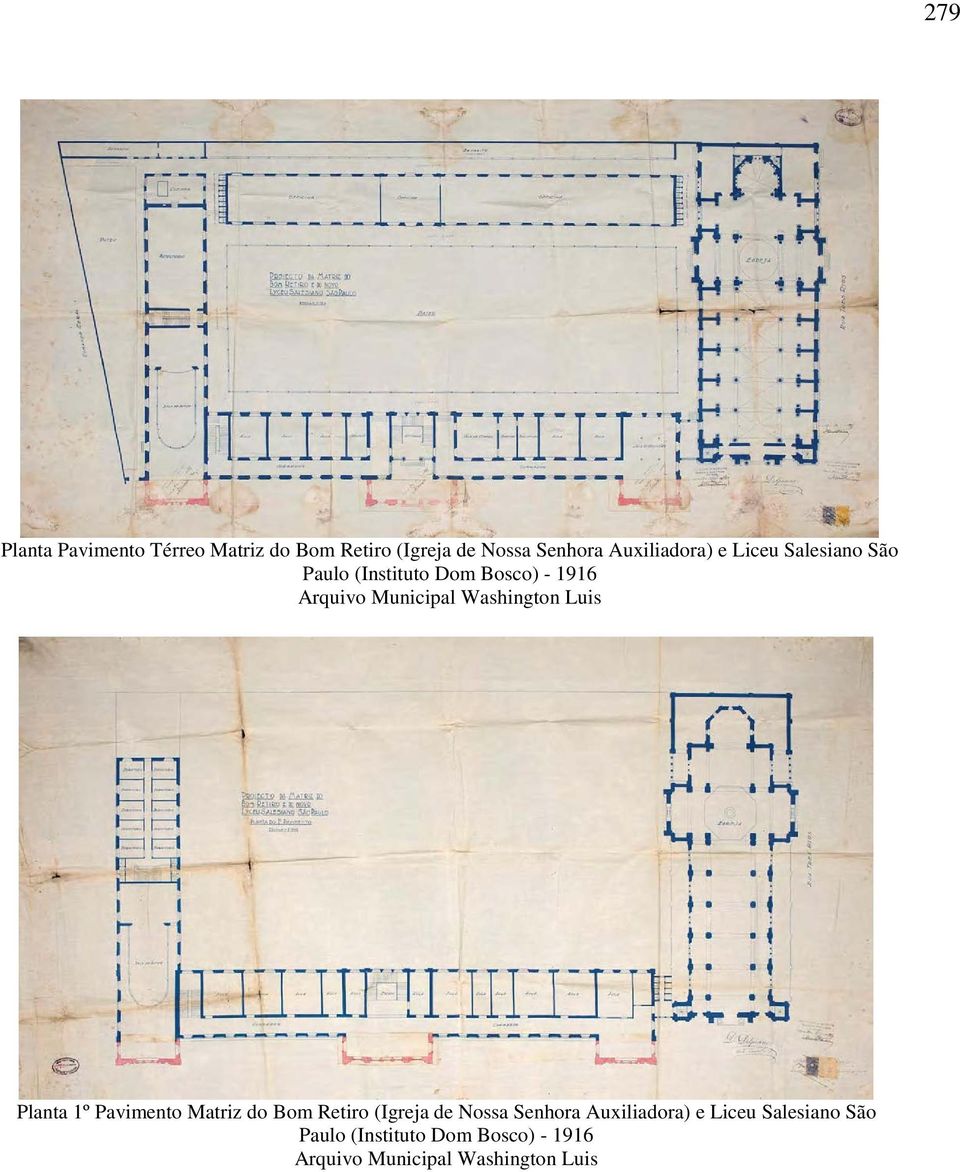 Bosco) - 1916 Planta 1º Pavimento Matriz do Bom Retiro (Igreja de