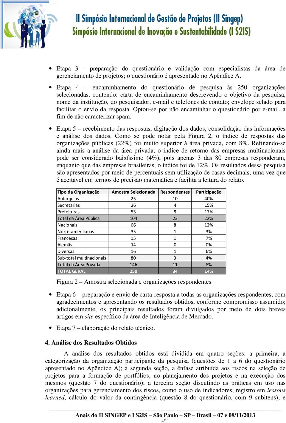 e telefones de contato; envelope selado para facilitar o envio da resposta. Optou-se por não encaminhar o questionário por e-mail, a fim de não caracterizar spam.