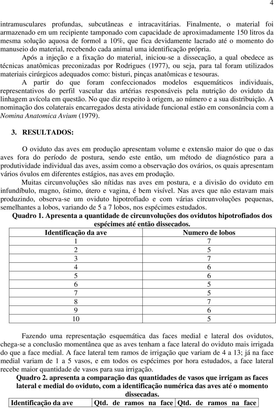 manuseio do material, recebendo cada animal uma identificação própria.