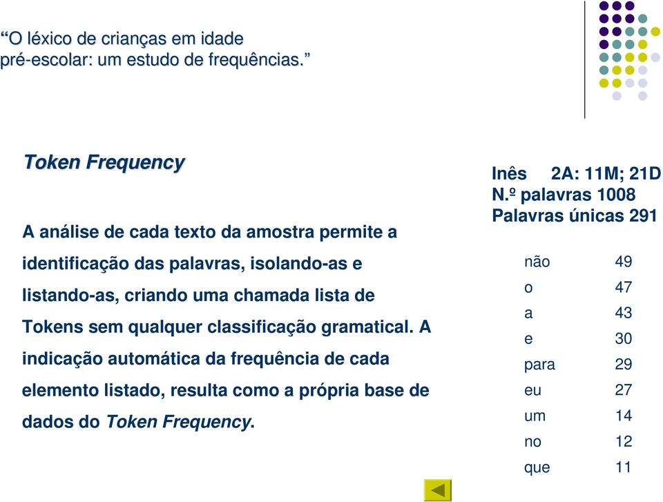 A indicação automática da frequência de cada elemento listado, resulta como a própria base de dados do