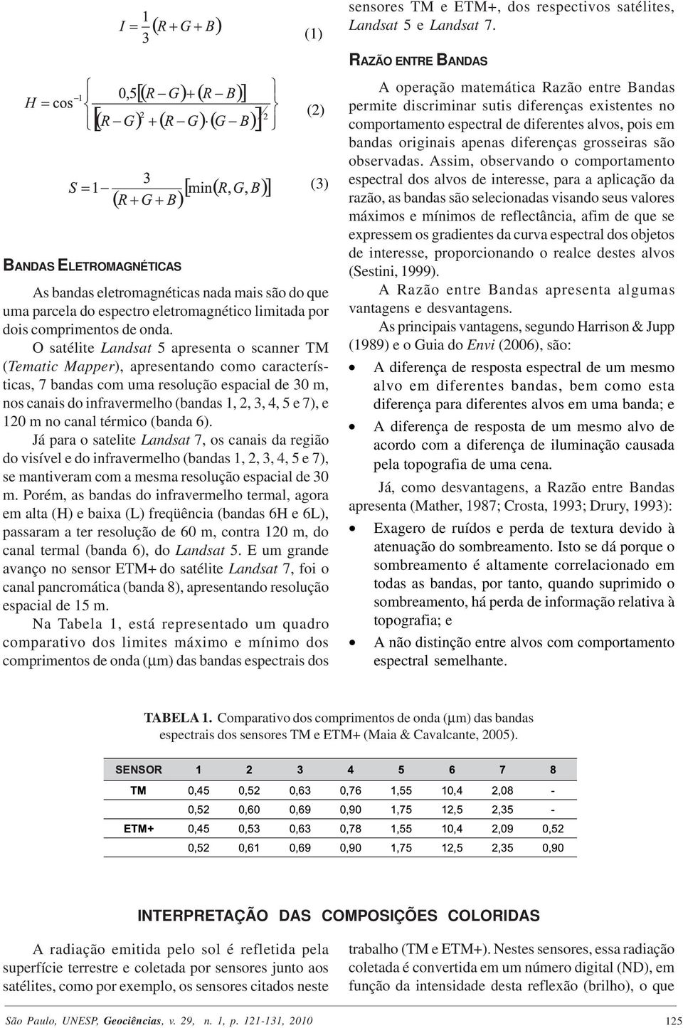 O satélite Landsat 5 apresenta o scanner TM (Tematic Mapper), apresentando como características, 7 bandas com uma resolução espacial de 30 m, nos canais do infravermelho (bandas 1, 2, 3, 4, 5 e 7), e