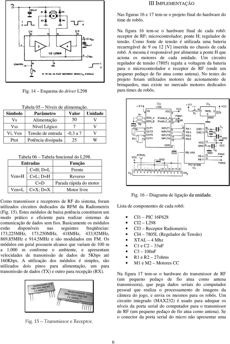 Como fonte de tensão é utilizada uma bateria recarregável de 9 ou 12 [V] inserida no chassis de cada robô. A mesma é responsável por alimentar a ponte H que aciona os motores de cada unidade.