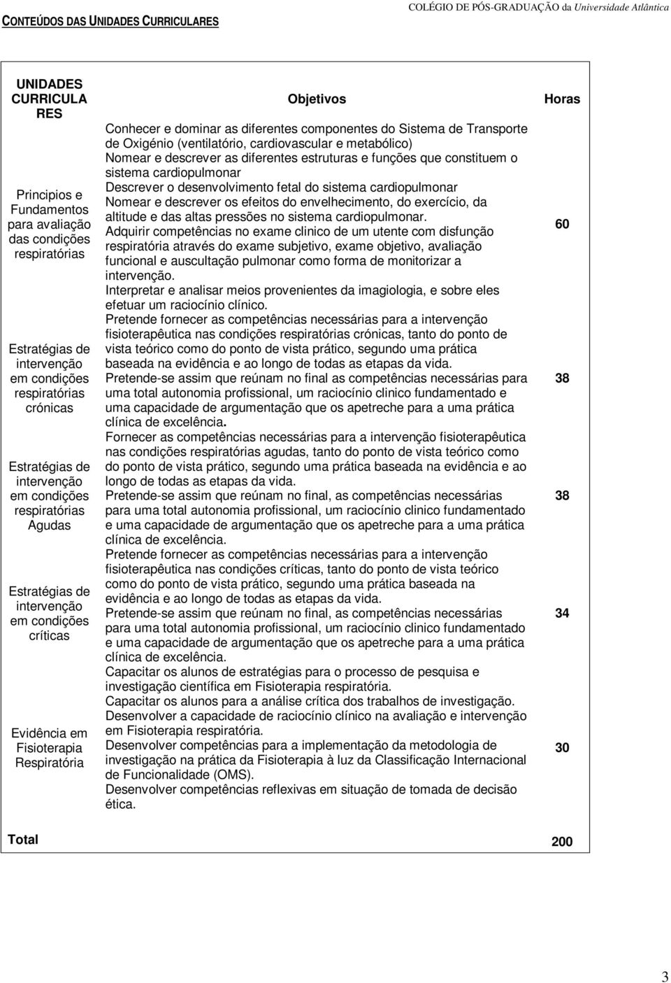 Objetivos Conhecer e dominar as diferentes componentes do Sistema de Transporte de Oxigénio (ventilatório, cardiovascular e metabólico) Nomear e descrever as diferentes estruturas e funções que