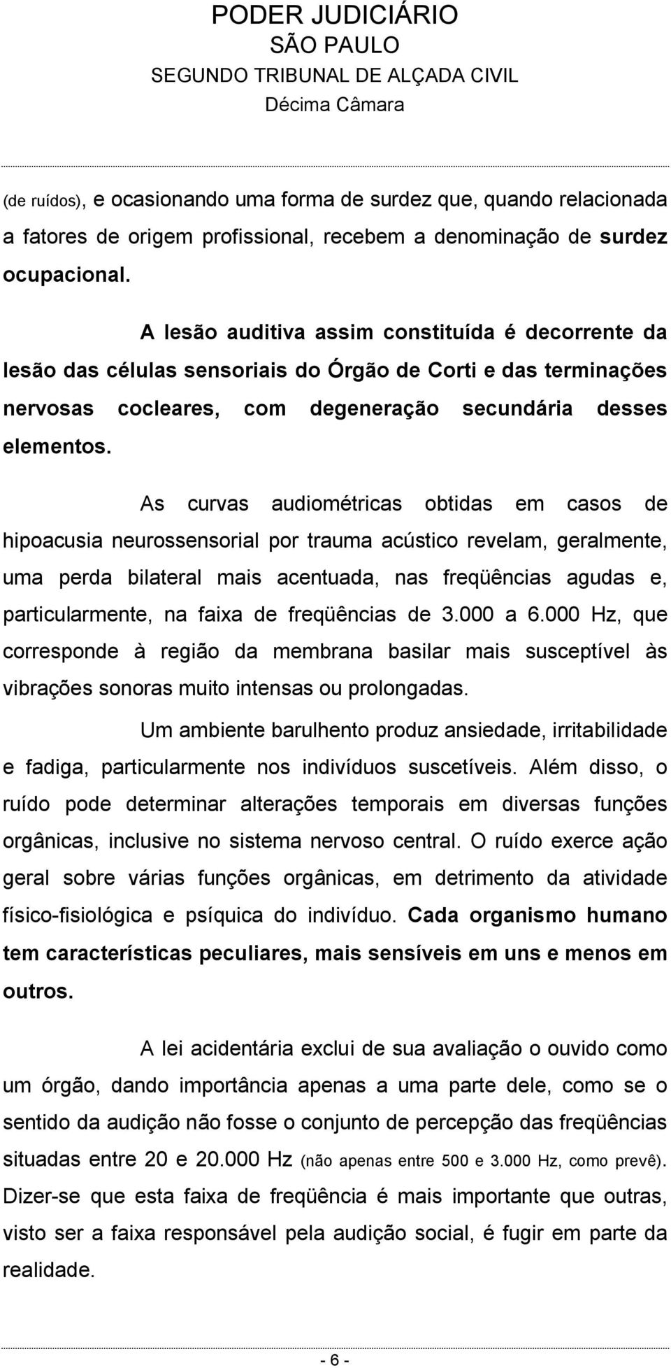 As curvas audiométricas obtidas em casos de hipoacusia neurossensorial por trauma acústico revelam, geralmente, uma perda bilateral mais acentuada, nas freqüências agudas e, particularmente, na faixa