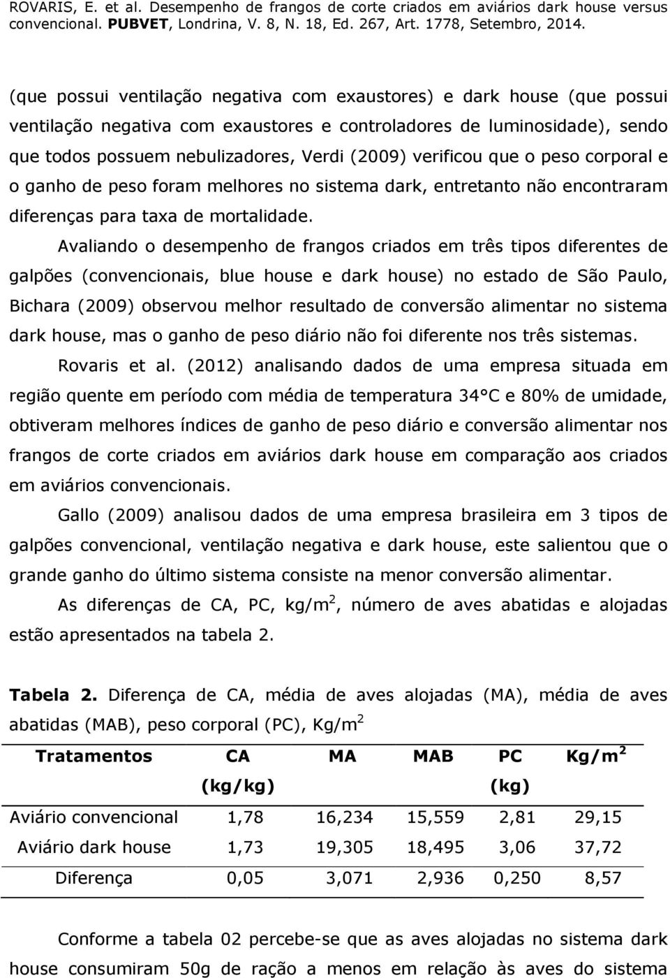 Avaliando o desempenho de frangos criados em três tipos diferentes de galpões (convencionais, blue house e dark house) no estado de São Paulo, Bichara (2009) observou melhor resultado de conversão