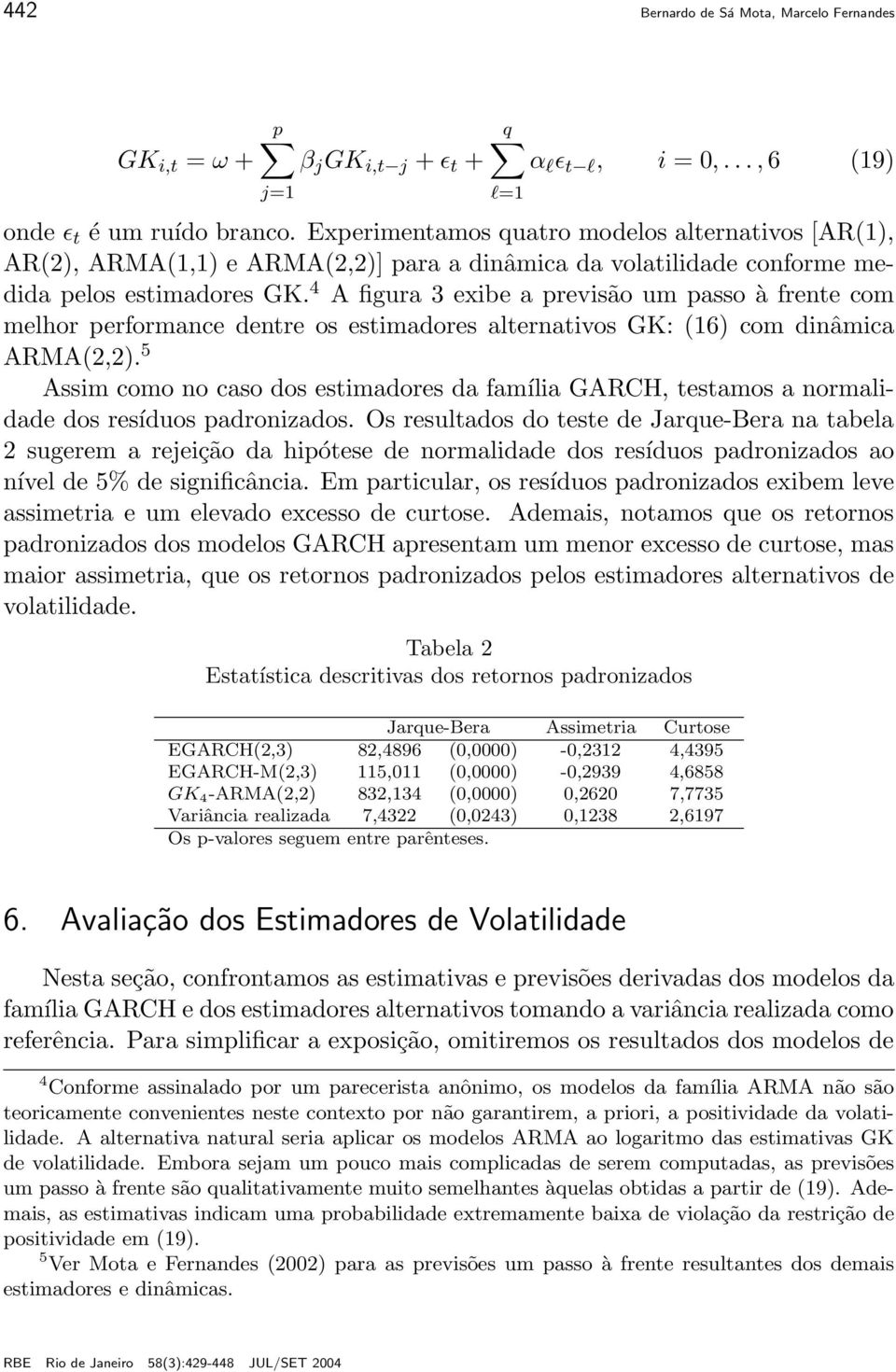 4 A figura 3 exibe a previsão um passo àfrentecom melhor performance dentre os estimadores alternativos GK: (16) com dinâmica ARMA(2,2).