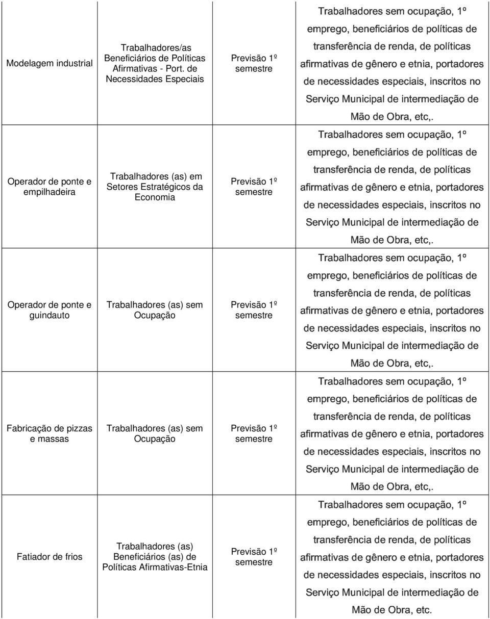 de Necessidades Especiais em Setores Estratégicos da Economia Beneficiários (as) de Políticas