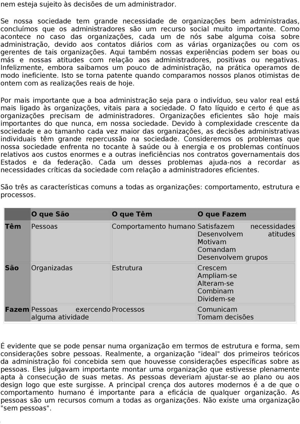 Como acontece no caso das organizações, cada um de nós sabe alguma coisa sobre administração, devido aos contatos diários com as várias organizações ou com os gerentes de tais organizações.