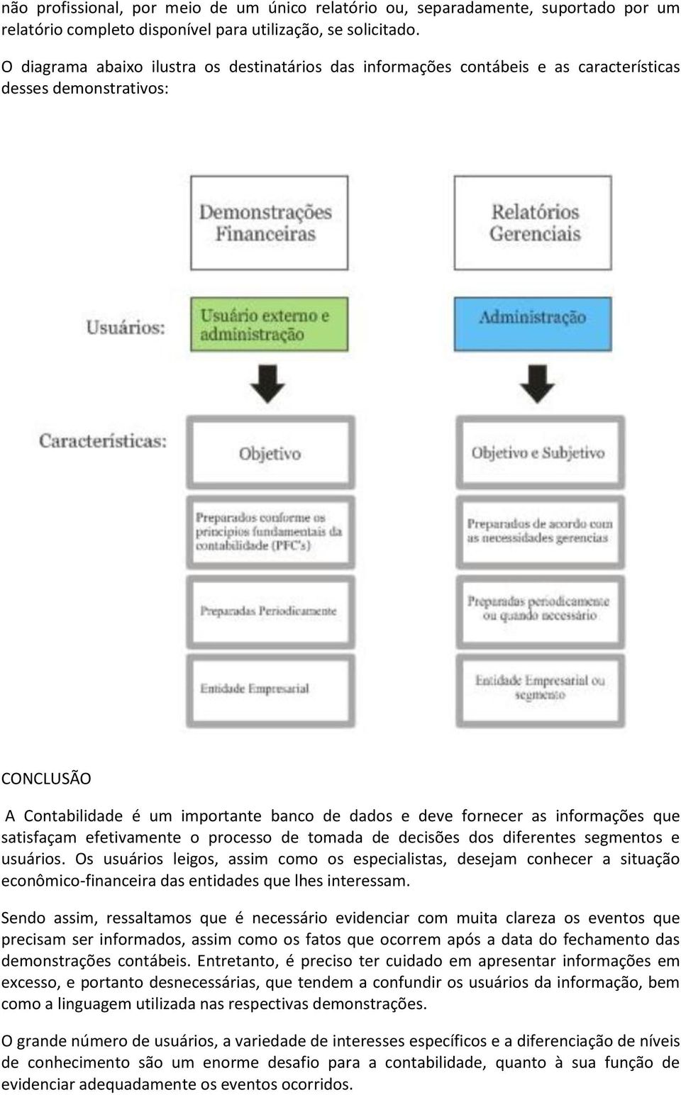 informações que satisfaçam efetivamente o processo de tomada de decisões dos diferentes segmentos e usuários.