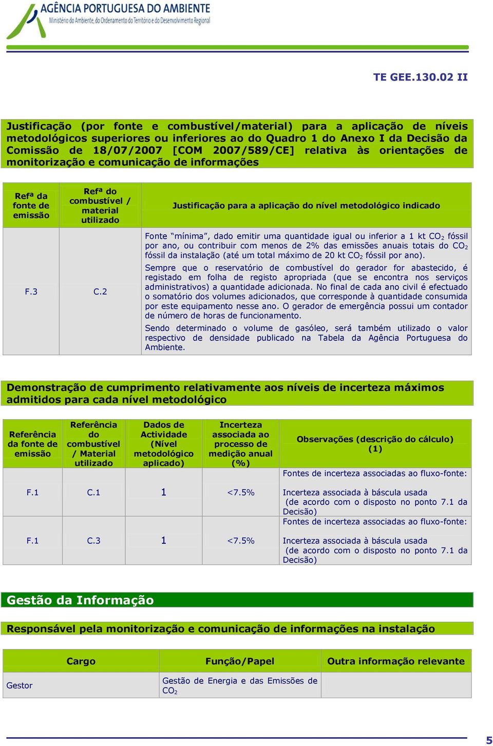 2 Fonte mínima, dado emitir uma quantidade igual ou inferior a 1 kt CO 2 fóssil por ano, ou contribuir com menos de 2% das emissões anuais totais do CO 2 fóssil da instalação (até um total máximo de