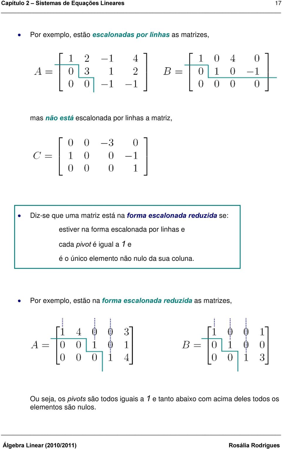 linhas e cada SLYRW é igual a e é o único elemento não nulo da sua coluna.