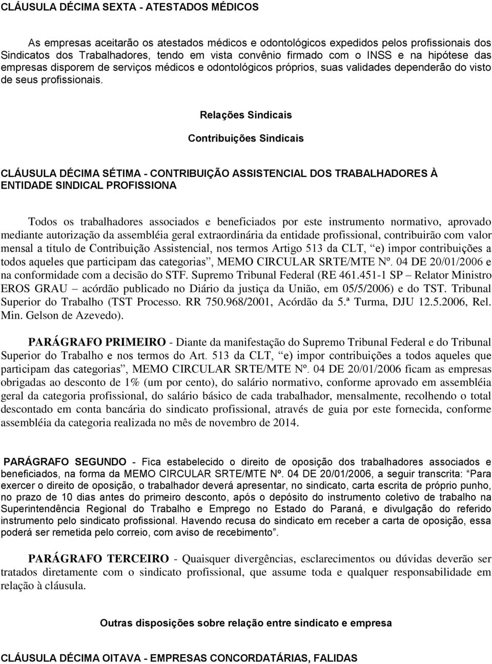 Relações Sindicais Contribuições Sindicais CLÁUSULA DÉCIMA SÉTIMA - CONTRIBUIÇÃO ASSISTENCIAL DOS TRABALHADORES À ENTIDADE SINDICAL PROFISSIONA Todos os trabalhadores associados e beneficiados por