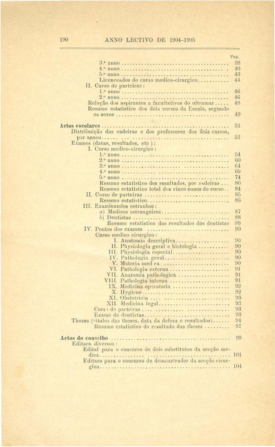 esumo e8tatistico dos dois cursos da Escola, segundo os sexos........................................ 4!l Actos f.'scolarcs.