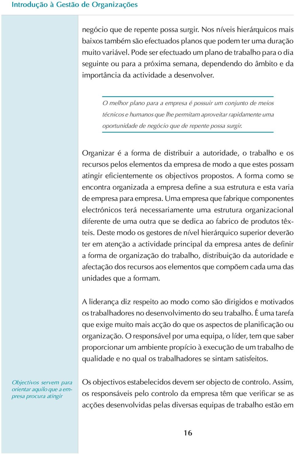 O melhor plano para a empresa é possuir um conjunto de meios técnicos e humanos que lhe permitam aproveitar rapidamente uma oportunidade de negócio que de repente possa surgir.