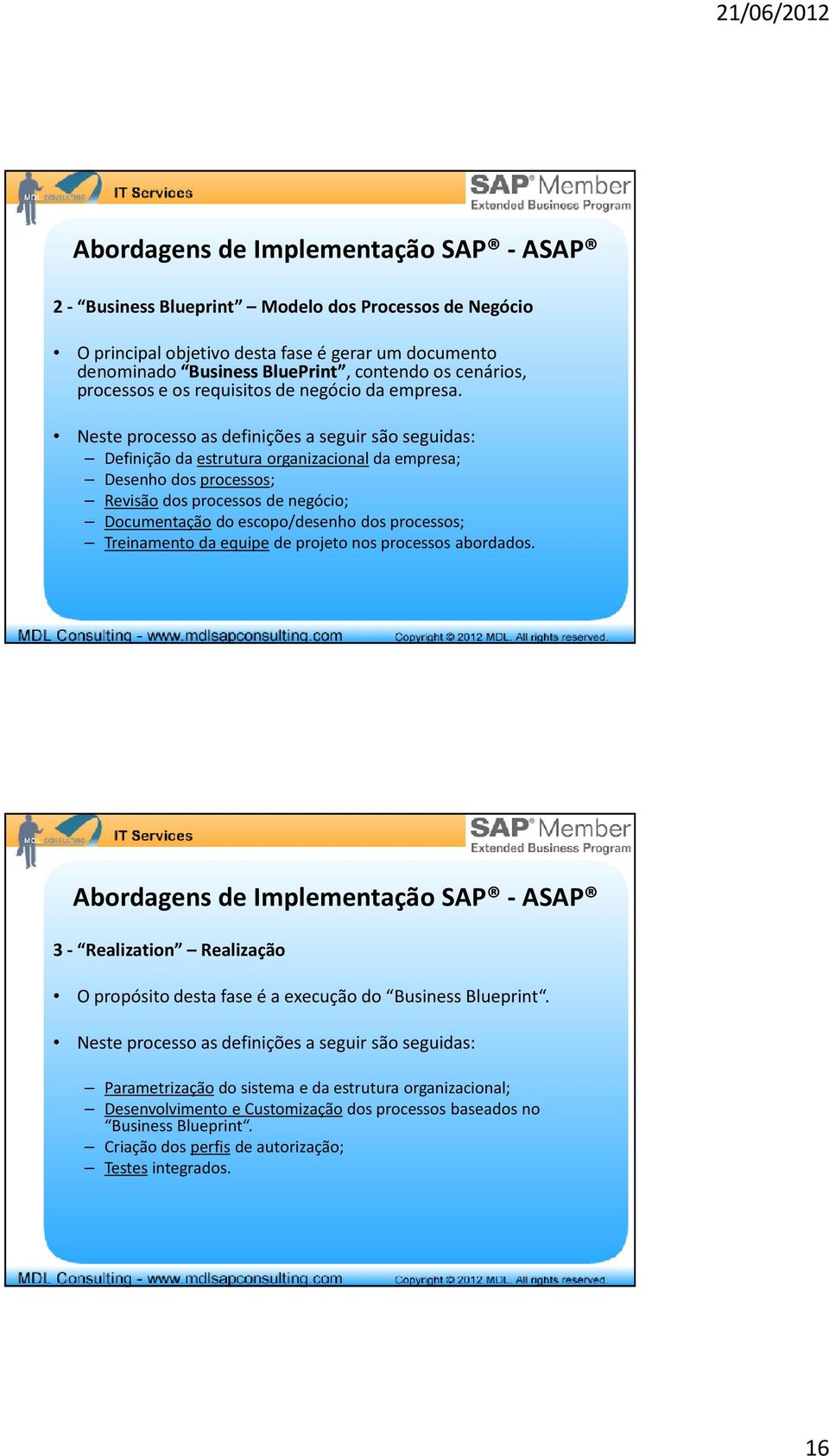 Neste processo as definições a seguir são seguidas: Definição da estrutura organizacionalda empresa; Desenho dos processos; Revisão dos processos de negócio; Documentação do escopo/desenho dos